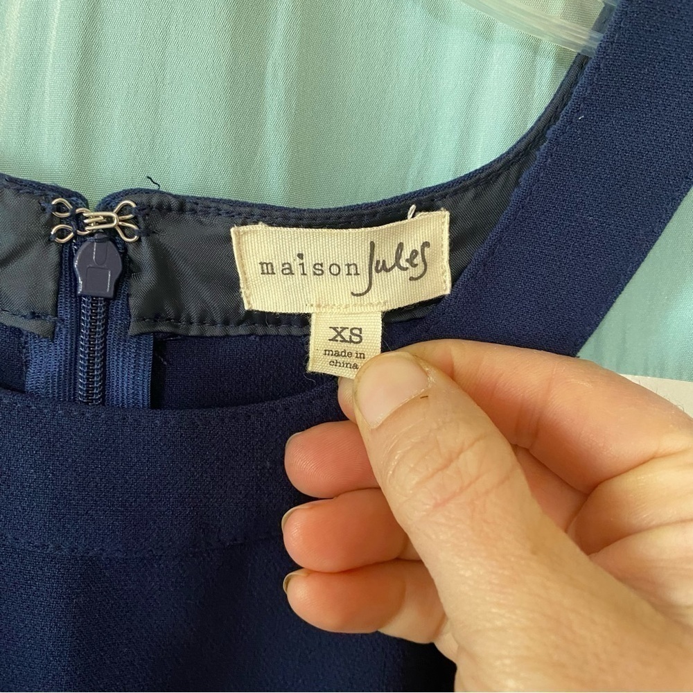 Maison Jules Scallop Edge Halter Dress Navy Blue Sz XS - Picture 2 of 9